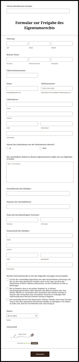 Formular Zur Freigabe Des Eigentumsrechts