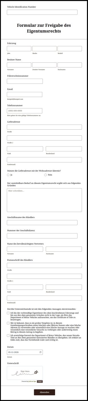 Formular Zur Freigabe Des Eigentumsrechts