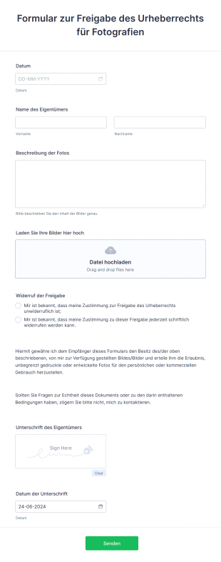 Formular Zur Freigabe Des Urheberrechts Für Fotografien