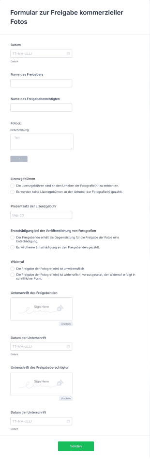 Formular Zur Freigabe Kommerzieller Fotos