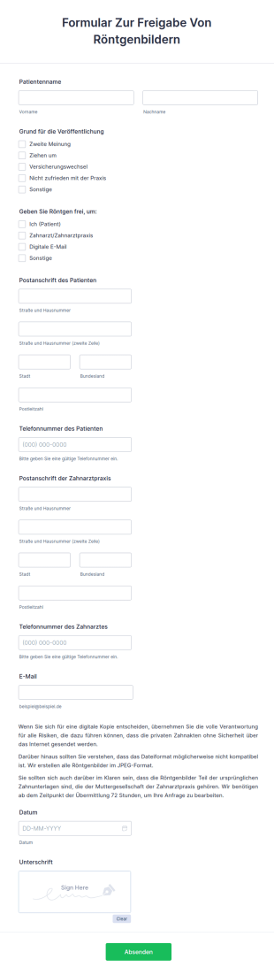 Formular Zur Freigabe Von Röntgenbildern