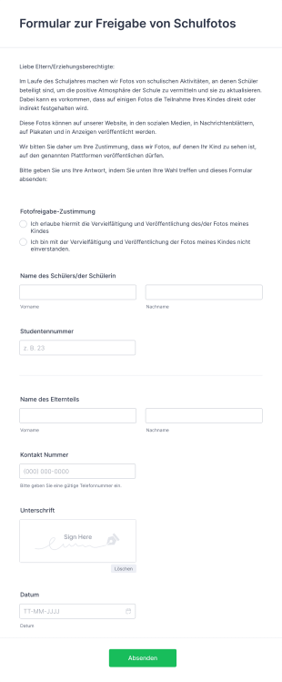 Formular Zur Freigabe Von Schulfotos