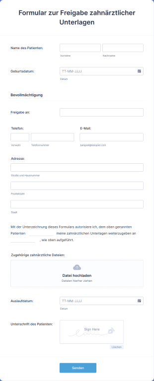 Formular Zur Freigabe Zahnärztlicher Unterlagen