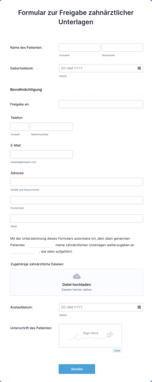 Formular Zur Freigabe Zahnärztlicher Unterlagen