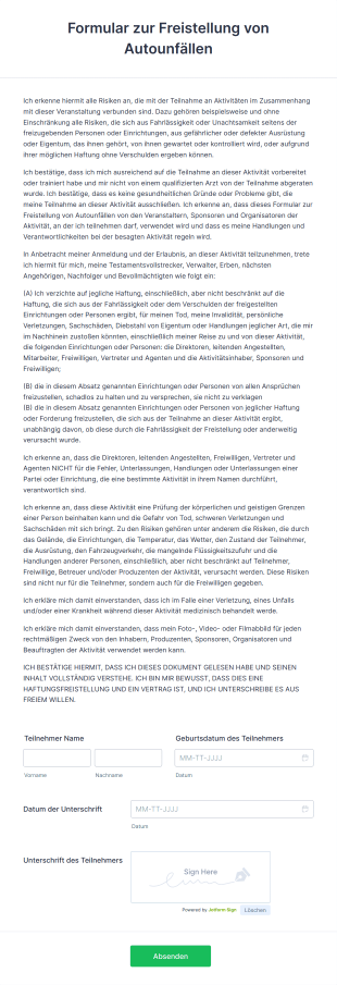 Formular Zur Freistellung Von Autounfällen
