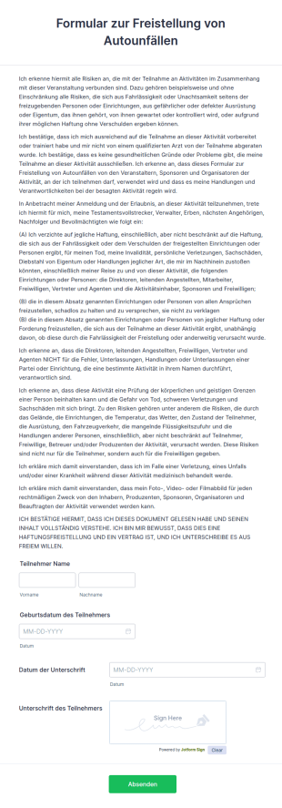 Formular Zur Freistellung Von Autounfällen