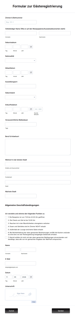 Formular Zur Gästeregistrierung