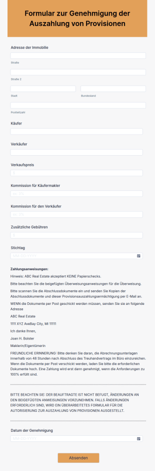 Formular Zur Genehmigung Der Auszahlung Von Provisionen