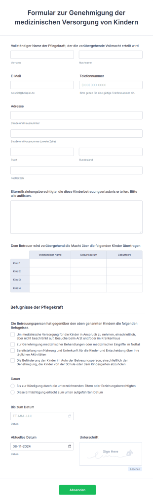 Formular Zur Genehmigung Der Medizinischen Versorgung Von Kindern