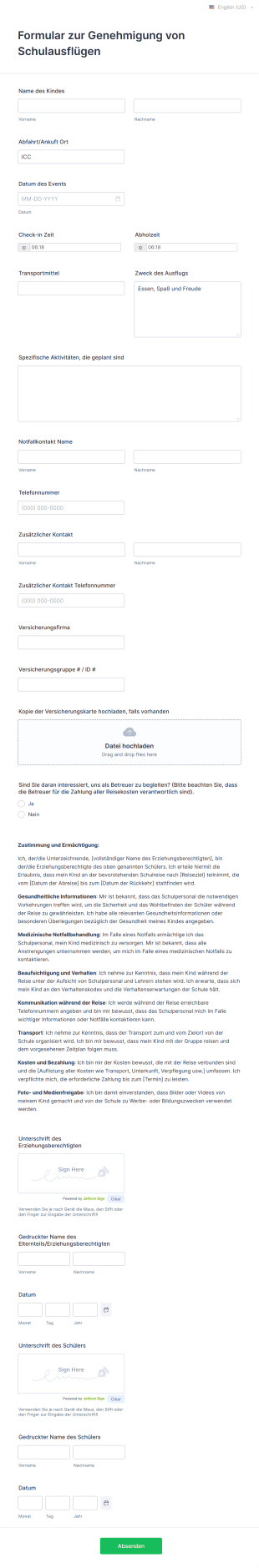 Formular Zur Genehmigung Von Schulausflügen
