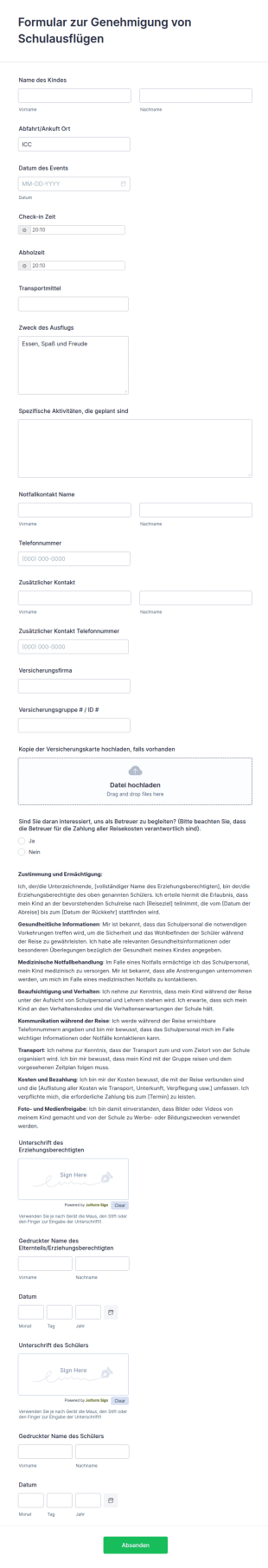 Formular Zur Genehmigung Von Schulausflügen