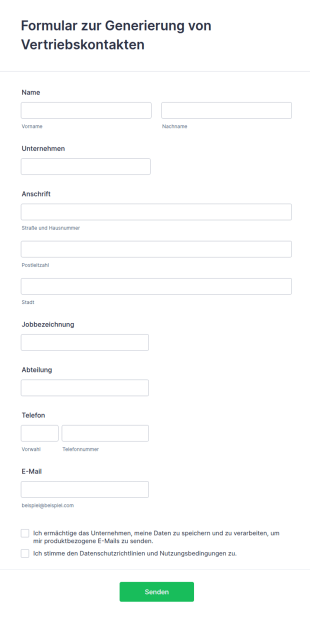 Formular Zur Generierung Von Vertriebskontakten