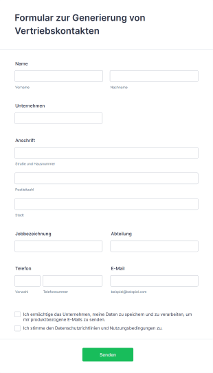 Formular Zur Generierung Von Vertriebskontakten Form Template