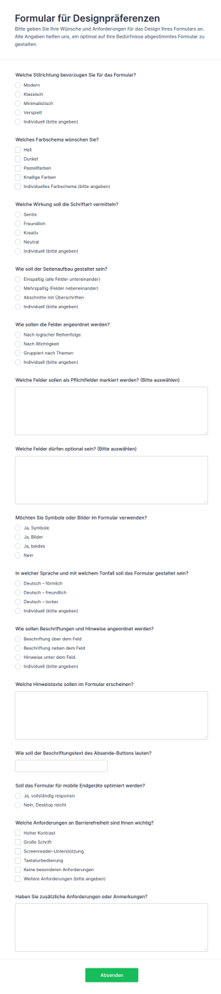 Formular Zur Gestaltungseinstellungen
