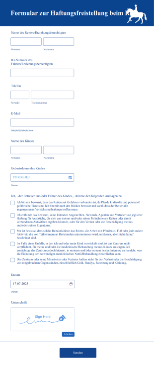 Formular Zur Haftungsfreistellung Beim Reiten Form Template