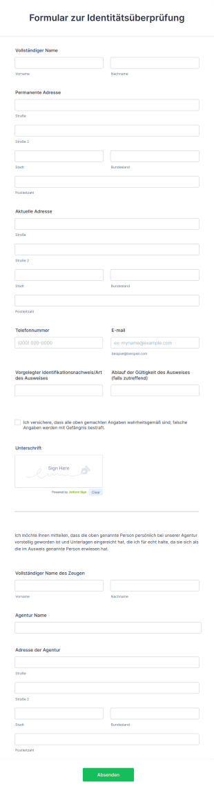 Formular Zur Identitätsüberprüfung