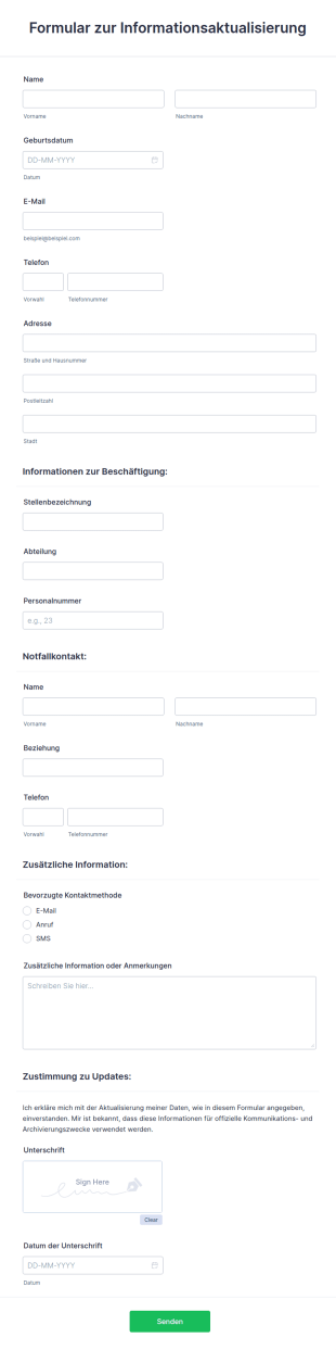 Formular Zur Informationsaktualisierung