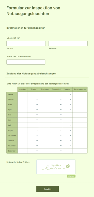 Formular Zur Inspektion Von Notausgangsleuchten Form Template