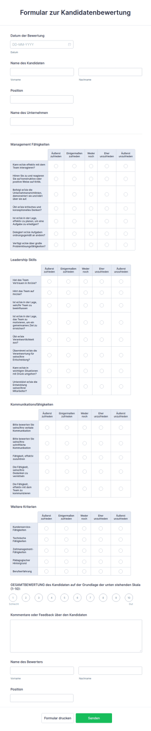 Formular Zur Kandidatenbewertung