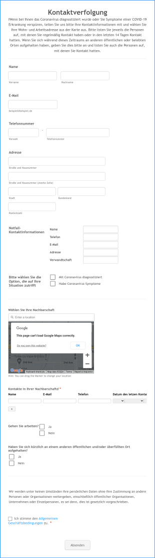 Formular Zur Kontaktverfolgung Form Template