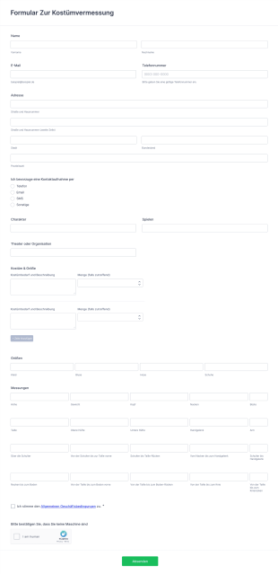 Formular Zur Kostümvermessung Form Template