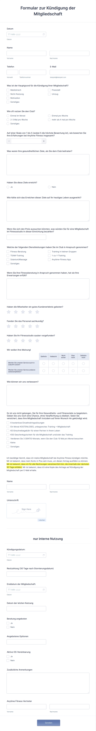 Formular Zur Kündigung Der Mitgliedschaft Form Template