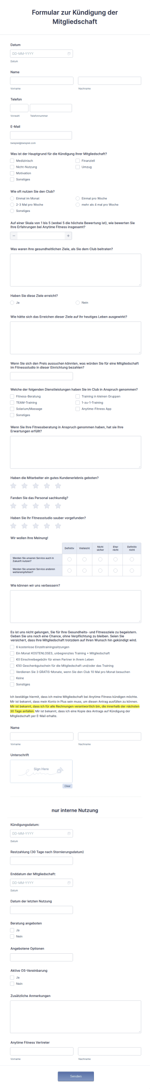 Formular Zur Kündigung Der Mitgliedschaft