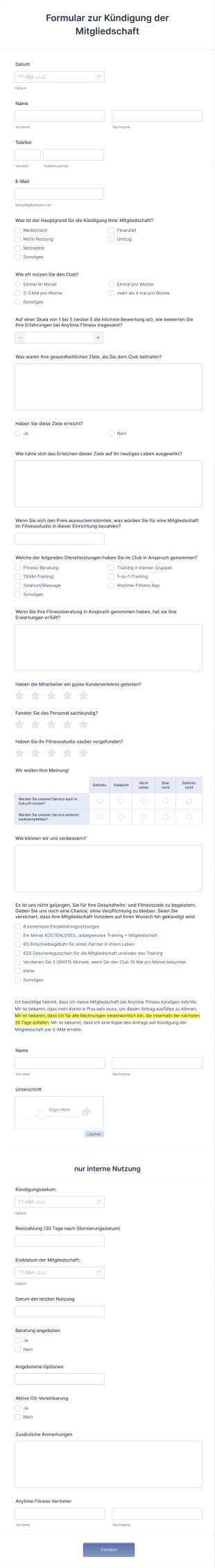 Formular Zur Kündigung Der Mitgliedschaft