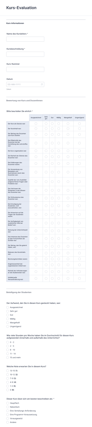Formular Zur Kurs Evaluation Form Template