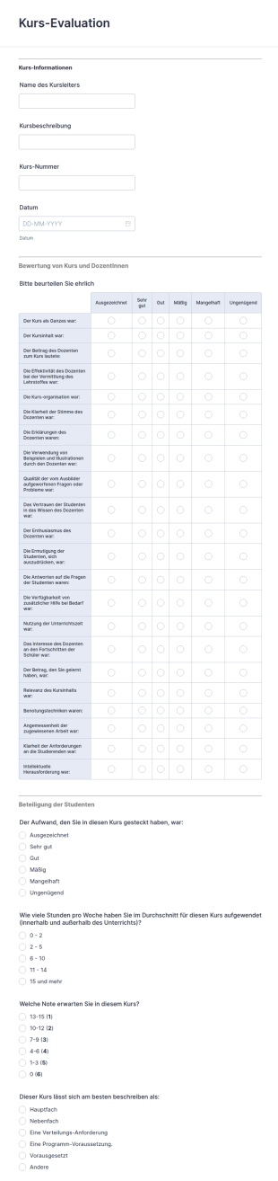 Formular Zur Kurs Evaluation