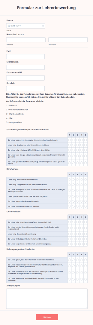Formular Zur Lehrerbewertung