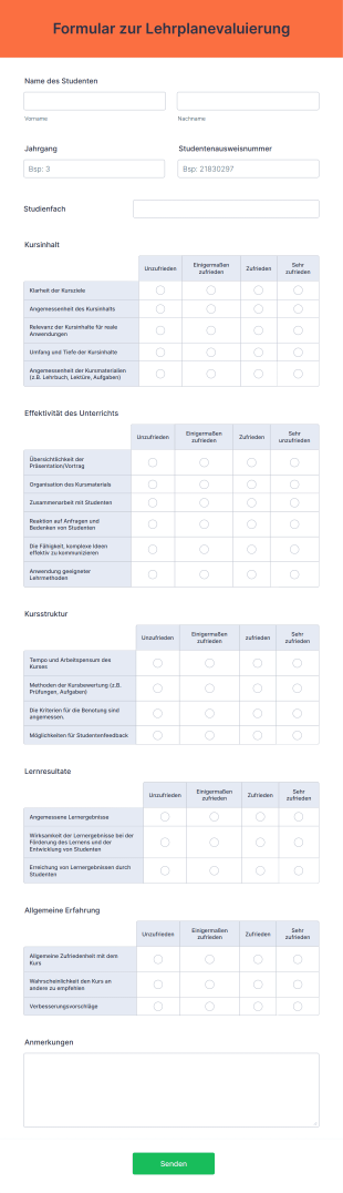 Formular Zur Lehrplanevaluierung