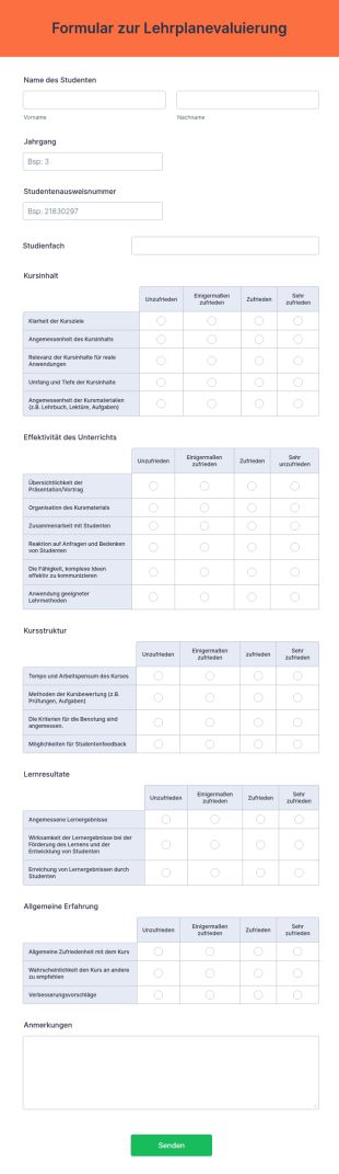 Formular Zur Lehrplanevaluierung