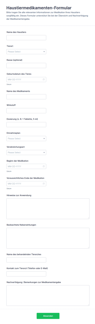 Formular Zur Medikamentenverfolgung Für Haustiere
