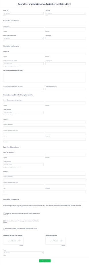 Formular Zur Medizinischen Freigabe Von Babysittern
