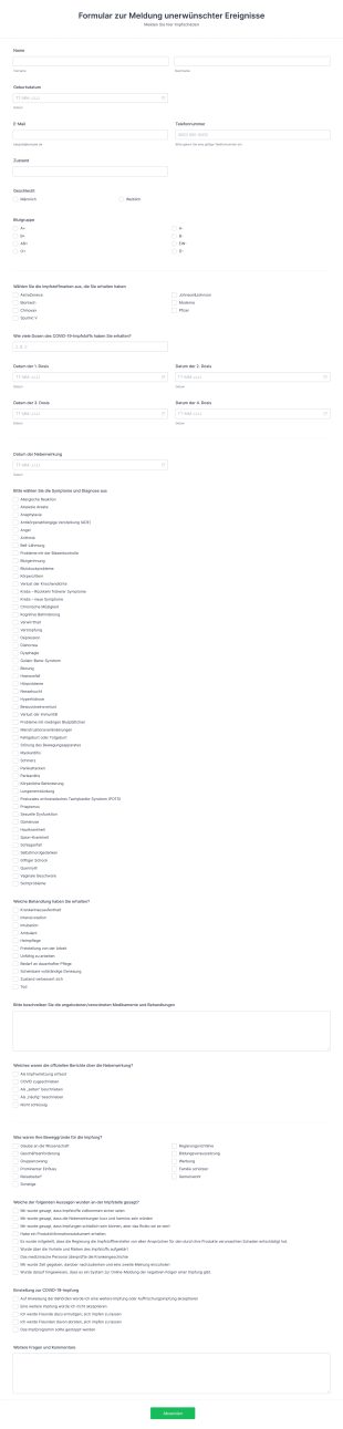 Formular Zur Meldung Unerwünschter Ereignisse Form Template