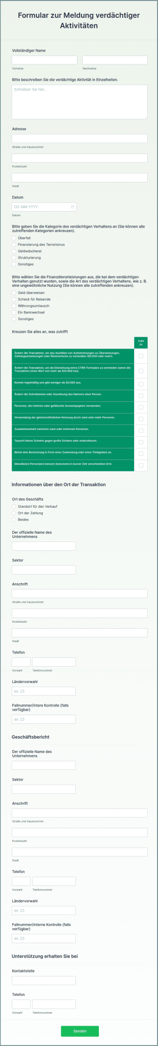 Formular Zur Meldung Verdächtiger Aktivitäten