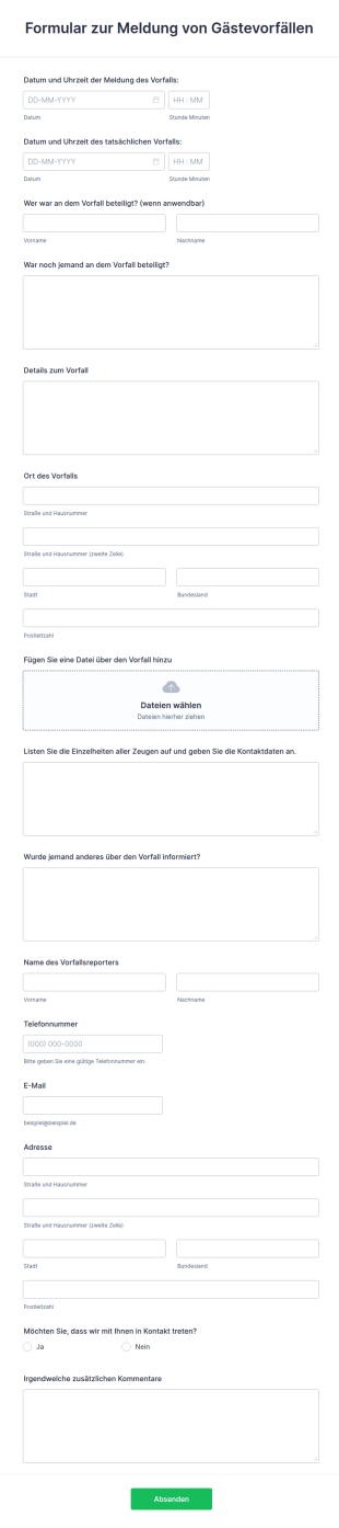 Formular Zur Meldung Von Gästevorfällen