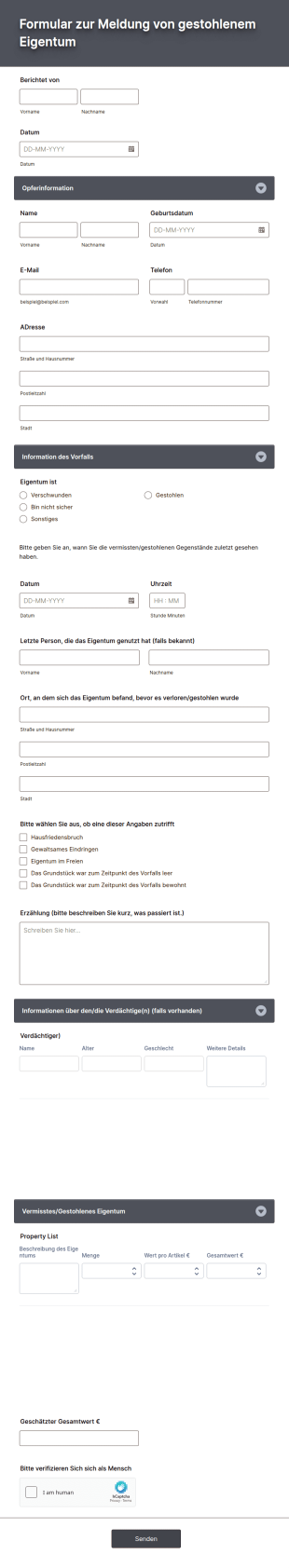 Formular Zur Meldung Von Gestohlenem Eigentum