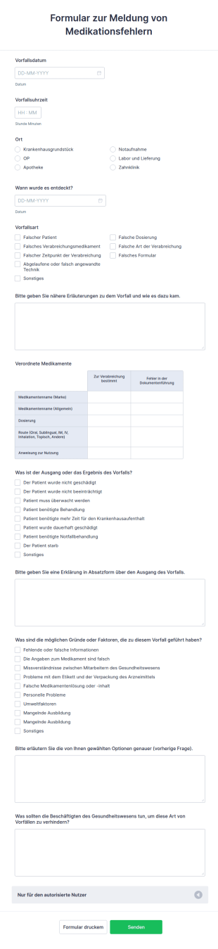 Formular Zur Meldung Von Medikationsfehlern