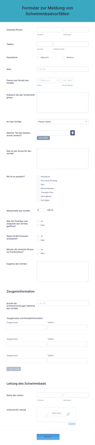 Formular Zur Meldung Von Schwimmbadvorfällen Form Template