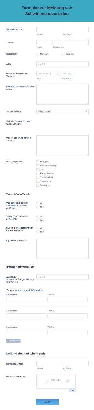 Formular Zur Meldung Von Schwimmbadvorfällen