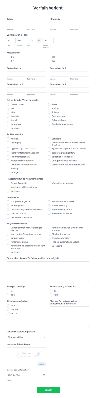 Formular Zur Meldung Von Vorfällen Form Template