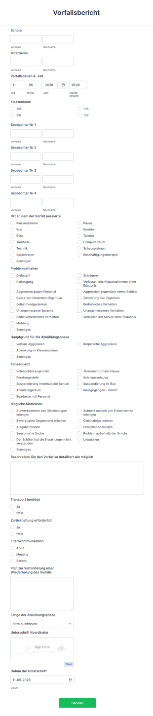 Formular Zur Meldung Von Vorfällen