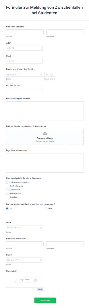 Formular Zur Meldung Von Zwischenfällen Bei Studenten