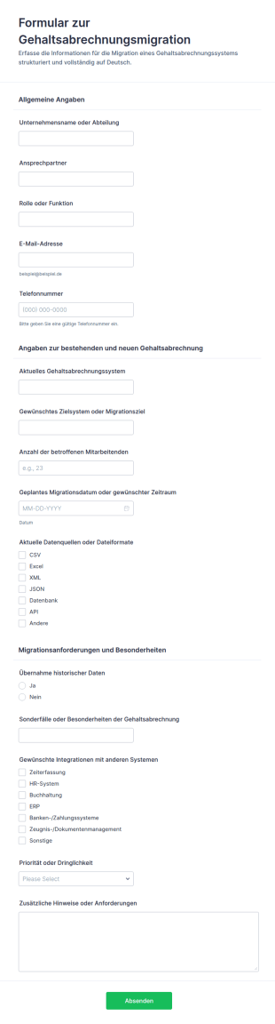 Formular Zur Migration Des Lohnabrechnungssystems