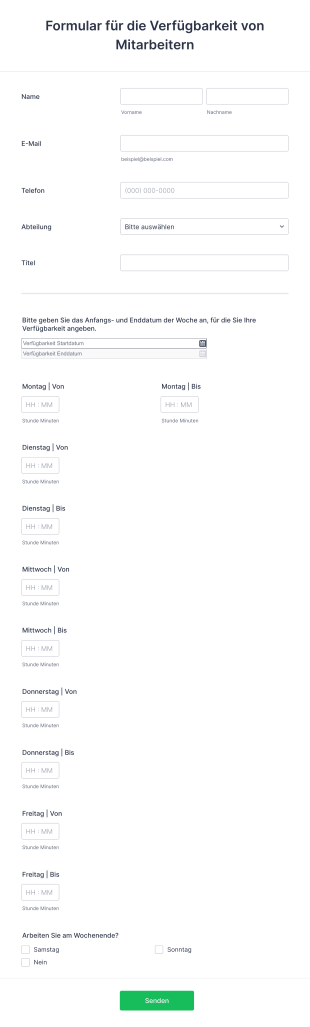 Formular Zur Mitarbeiterverfügbarkeit