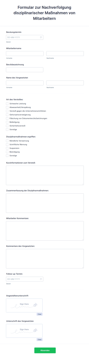Formular Zur Nachverfolgung Disziplinarischer Maßnahmen Von Mitarbeitern