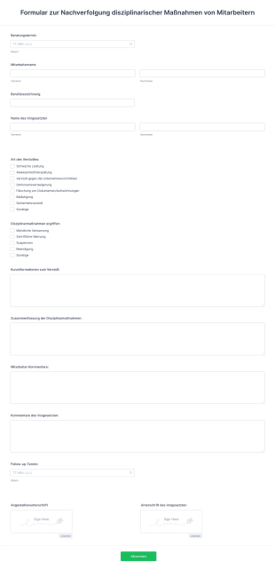 Formular Zur Nachverfolgung Disziplinarischer Maßnahmen Von Mitarbeitern Form Template