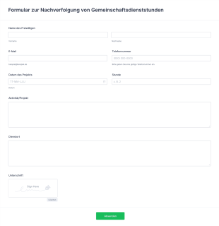 Formular Zur Nachverfolgung Von Gemeinschaftsdienststunden Form Template
